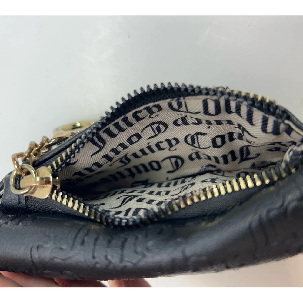 Juicy Couture Heartless Trifold Wallet Double Sided Gold Charm Liquorice Black